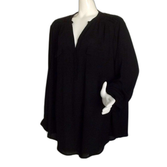 TORRID Top, 4/4X, Black, Beaded shoulders, Long Tab Sleeves, Pocket, Polyester - Picture 3 of 15